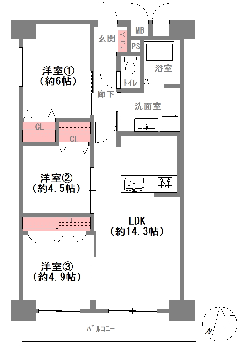 ハイツみどり木608　間取り